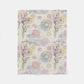 Pastel Wildflower Collage – Chic Floral Geometric Fleece Blanket