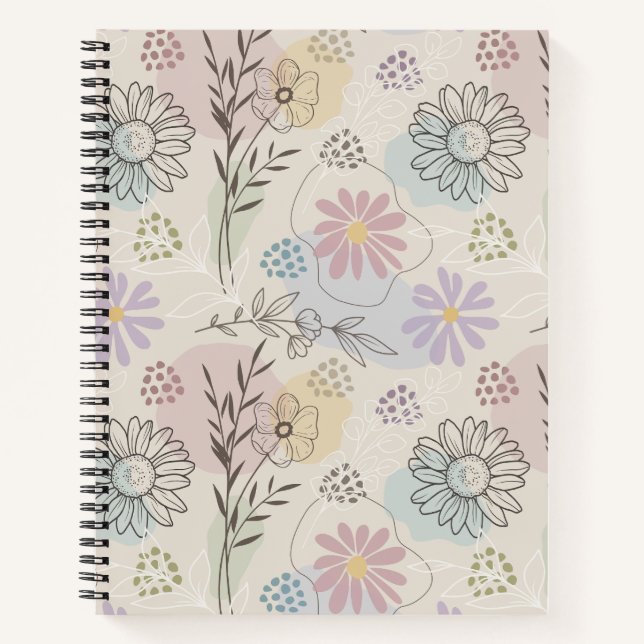 Pastel Wildflower Collage – Chic Floral Geometric  Notebook (Front)