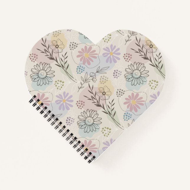 Pastel Wildflower Collage – Chic Floral Geometric  Notebook (Front)