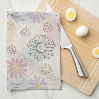 Pastel Wildflower Collage – Chic Floral Geometric Tea Towel