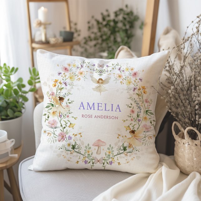 Pastel Wildflower Fairy Garden Baby Girl Nursery Cushion (Creator Uploaded)