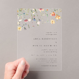 Pastel Wildflower Field Wedding Acrylic Invitations