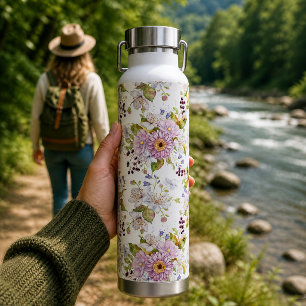 Pastel Wildflower Floral Aesthetic Design Water Bottle