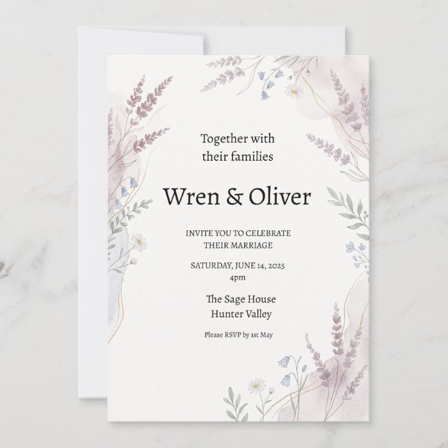 Pastel Wildflower Floral Wedding Invitation (Front)