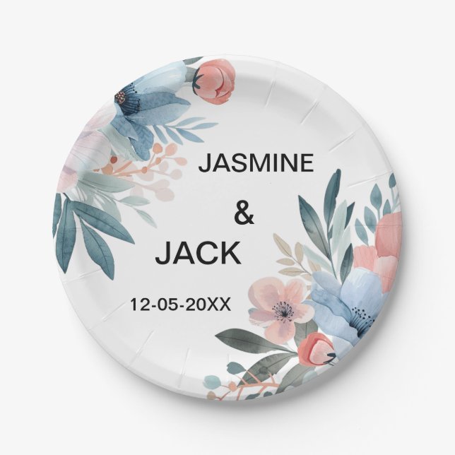 Pastel Wildflower Frame Wedding Paper Plate (Front)