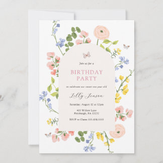 Pastel Wildflower Garden Birthday Invitation