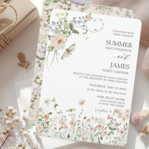 Pastel Wildflower Garden Delicate Floral Wedding  Invitation