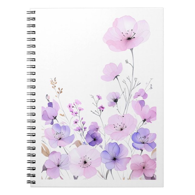 Pastel Wildflower Garden Soft Floral Bloom Notebook (Front)