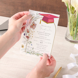 Pastel Wildflower Garden Twin  Graduation Party Vellum Invitations