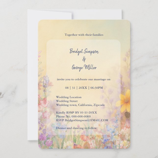 Pastel Wildflower Meadow Barn Wedding  Invitation (Front)