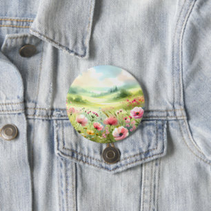 Pastel Wildflower Meadow Landscape 7.5 Cm Round Badge