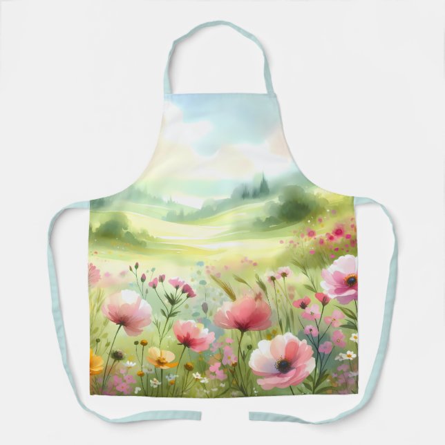 Pastel Wildflower Meadow Landscape Apron (Front)