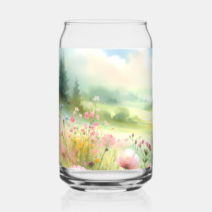 Pastel Wildflower Meadow Landscape Can Glass