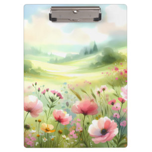 Pastel Wildflower Meadow Landscape Clipboard