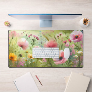 Pastel Wildflower Meadow Landscape Desk Mat