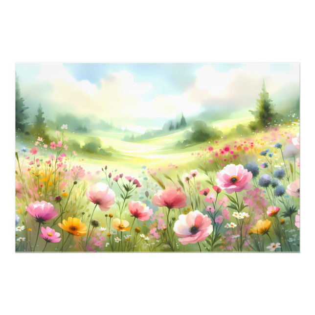 Pastel Wildflower Meadow Landscape Photo Print (Front)