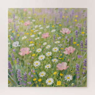 Pastel Wildflower Meadow Painting Jigsaw Puzzle
