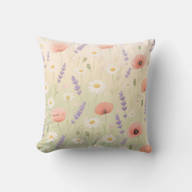 Pastel Wildflower Meadow Soft Bloom Cushion (Front)