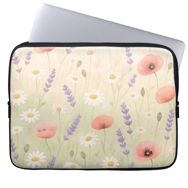 Pastel Wildflower Meadow Soft Bloom Laptop Sleeve (Front)