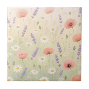 Pastel Wildflower Meadow Soft Bloom Tile