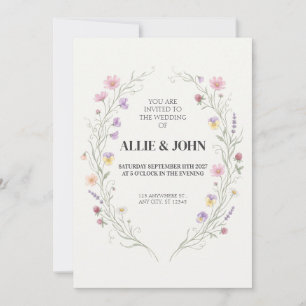 Pastel Wildflower Oval Wreath Wedding Invitation