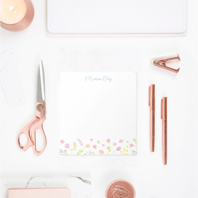 Pastel Wildflower Personalized Blue Notepad (Creator Uploaded)