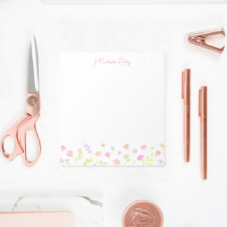 Pastel Wildflower Personalized Pink Notepad