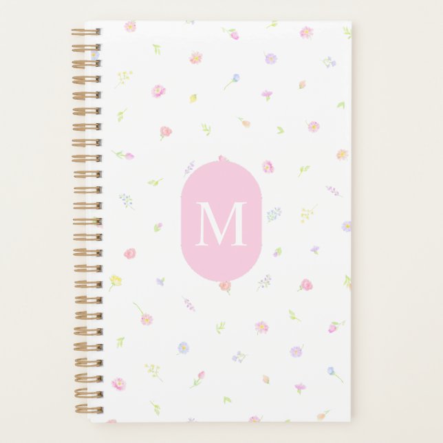 Pastel Wildflower Pink Monogram Planner (Front)