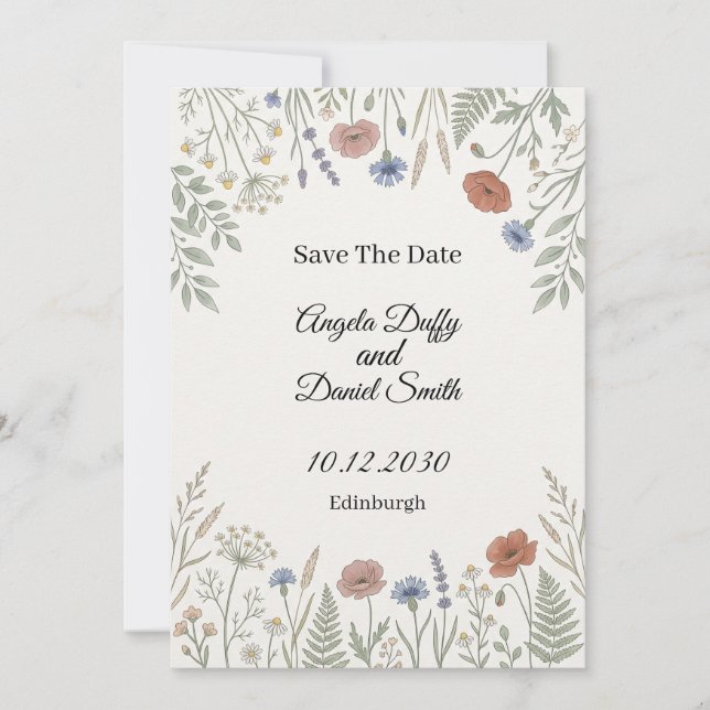 Pastel Wildflower Save the Date Card (Front)