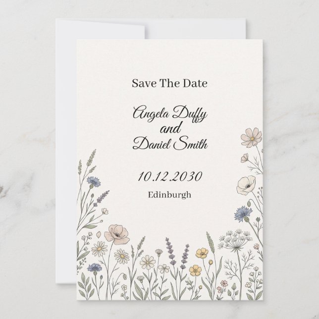 Pastel Wildflower Save the Date Card (Front)