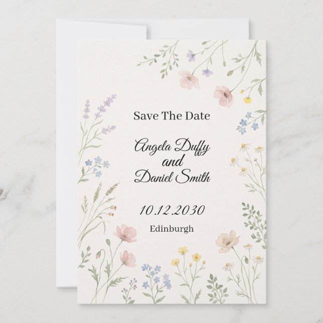 Pastel Wildflower Save the Date Card (Front)
