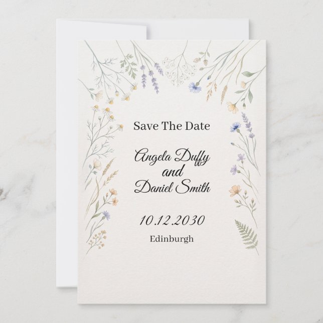 Pastel Wildflower Save the Date Card (Front)
