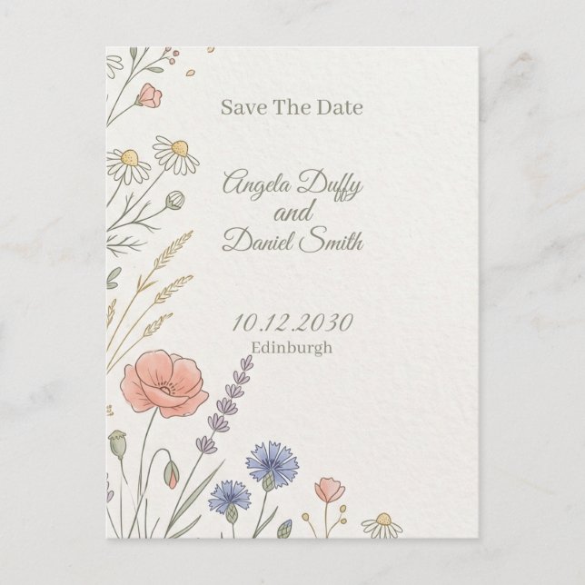 Pastel Wildflower Save the Date Postcard (Front)