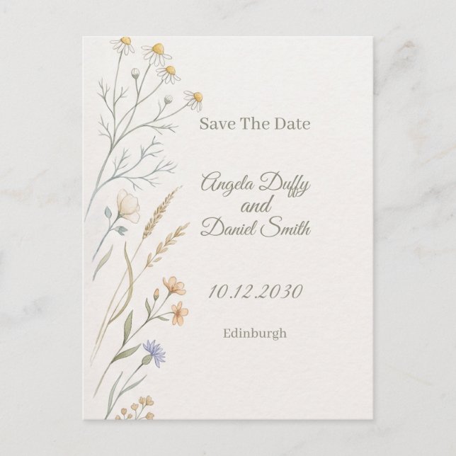 Pastel Wildflower Save the Date Postcard (Front)