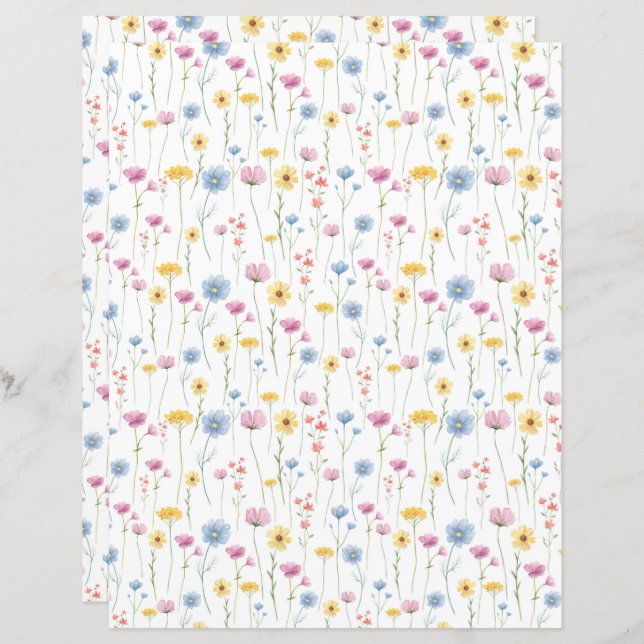 Pastel Wildflower Scrapbook Paper (Front/Back)