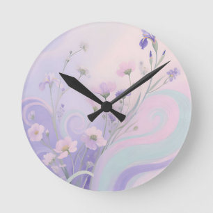 Pastel Wildflower Swirl Art Round Clock
