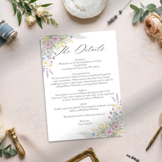 Pastel Wildflower Watercolor Floral Garden Wedding Enclosure Card (Creator Uploaded)