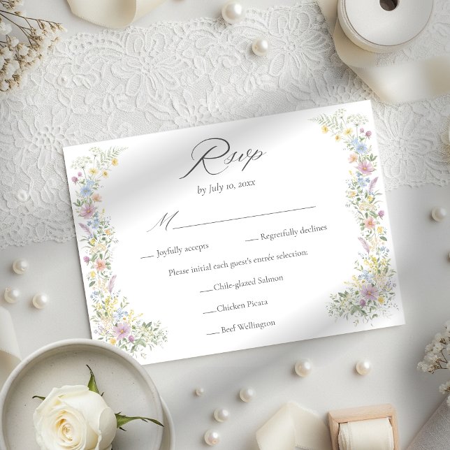 Pastel Wildflower Watercolor Floral Garden Wedding RSVP Card (Creator Uploaded)