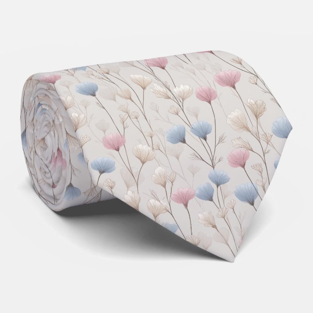 Pastel Wildflower Watercolor Pattern Tie (Rolled)