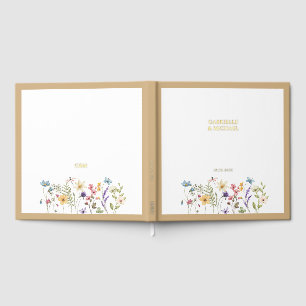 Pastel Wildflower Wedding Beige Border Guest Book