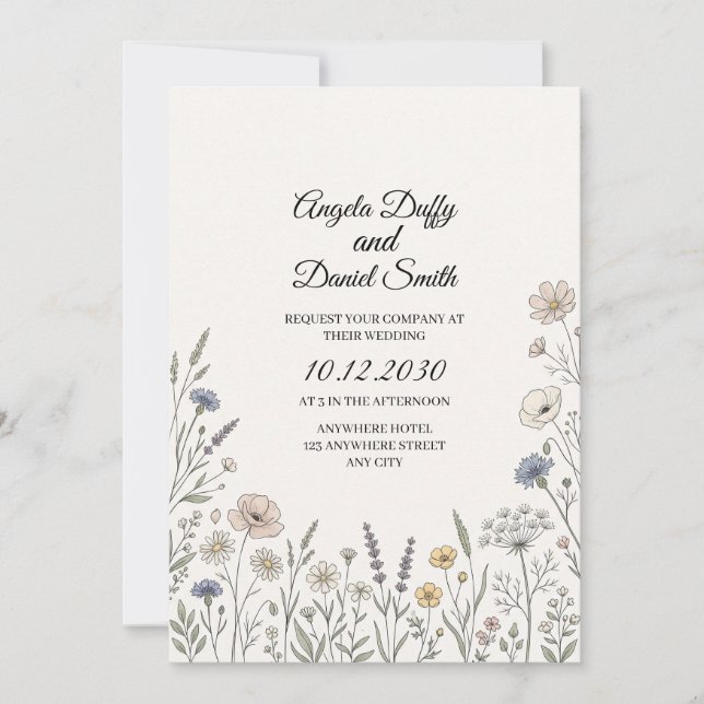 Pastel Wildflower Wedding Invitation (Front)
