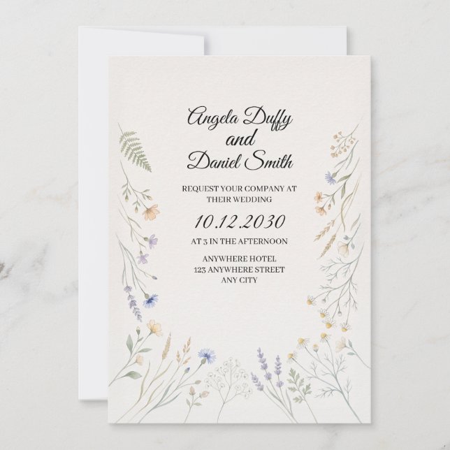 Pastel Wildflower Wedding Invitation (Front)
