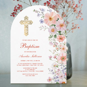 Pastel Wildflowers Arch Baptism Invitation