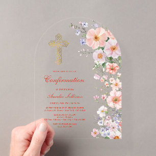 Pastel Wildflowers Arch Confirmation Acrylic Invitations