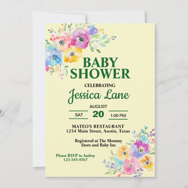 Pastel Wildflowers Baby Shower Invitation (Front)