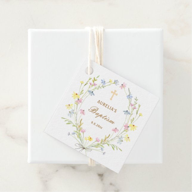 Pastel Wildflowers Baptism Favour Tags (In Situ)