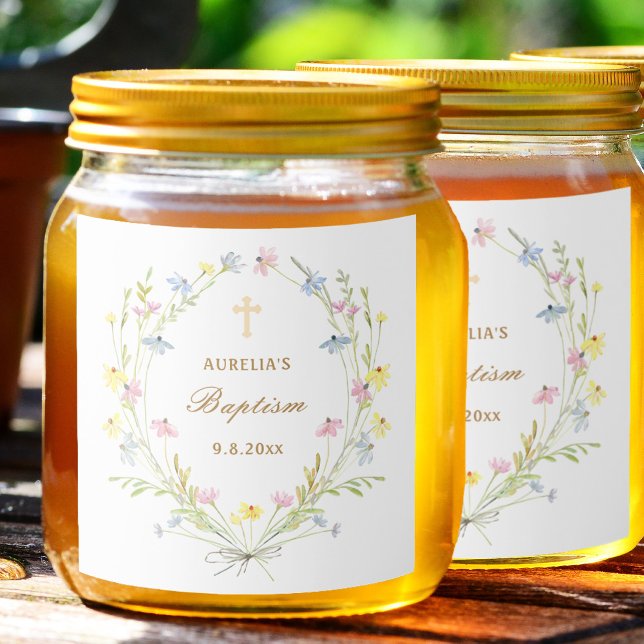 Pastel Wildflowers Baptism Liquor Bottle Label (Creator Uploaded)