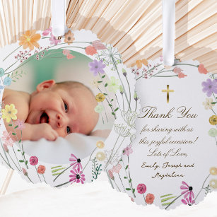 pastel wildflowers Baptism thank you  Tree Decoration Card