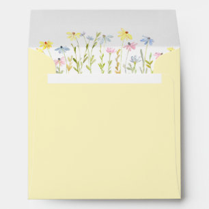 Pastel wildflowers butter yellow return address envelope