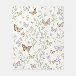 Pastel Wildflowers Butterflies Meadow Botanical Fleece Blanket